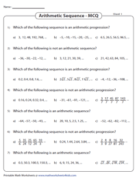Arithmetic Sequence Worksheets