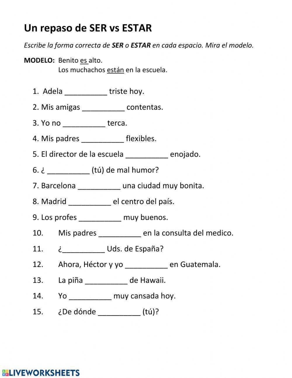 SER vs. ESTAR worksheet  