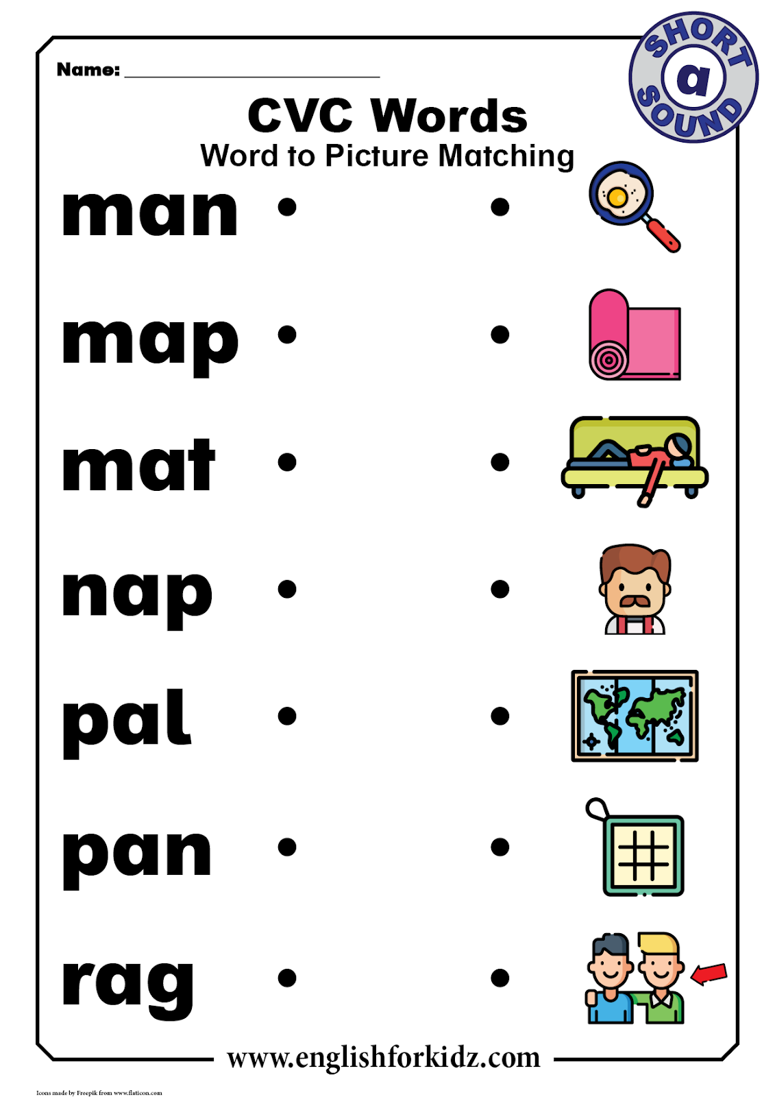 English for Kids Step by Step: CVC Words Worksheets: Short A Sound