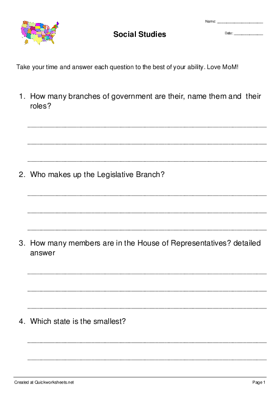 Social Studies - Q &  A Worksheet - Quickworksheets