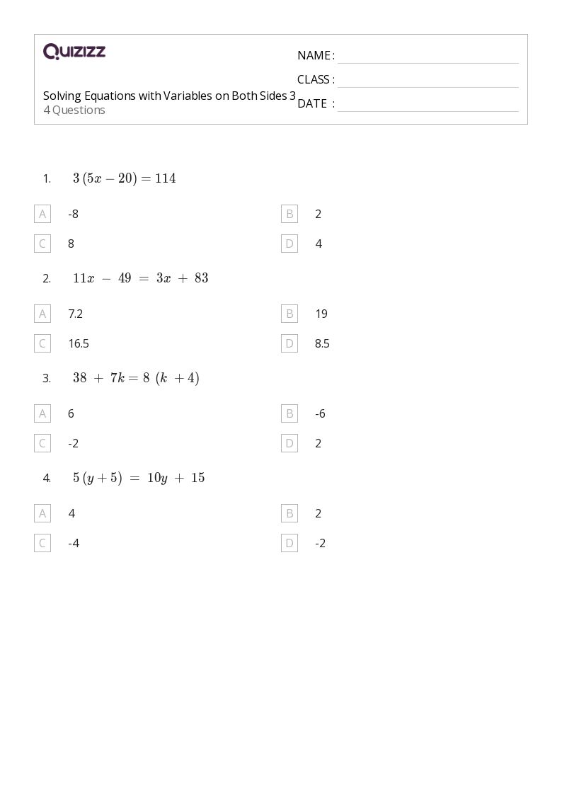 50+ Solving Equations worksheets for 2nd Class on Quizizz | Free ...