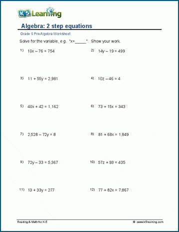 Algebra with 2 step equations worksheets | Worsheets library