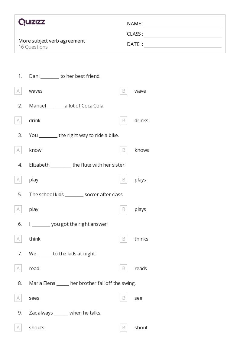 50+ Subject-Verb Agreement worksheets for 4th Grade on Quizizz ...