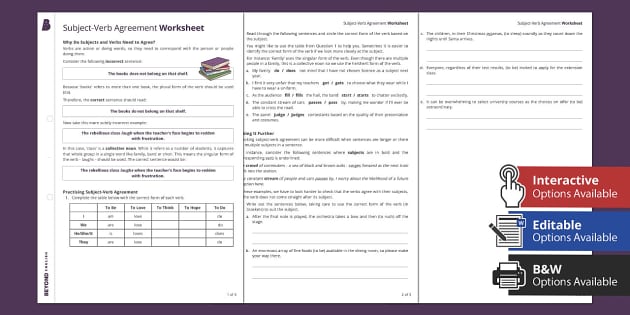 worksheet subject verb agreement