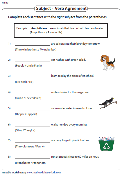 worksheet subject verb agreement