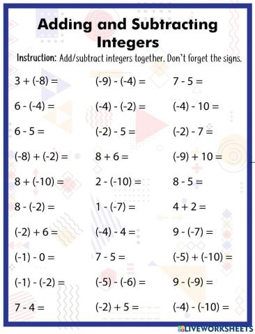 Adding and Subtracting Integers | kellyfrindell | Live