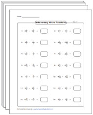 worksheet subtraction of fractions