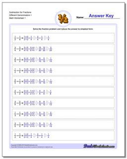 worksheet subtraction of fractions