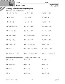 Adding and Subtracting Integers Worksheet for 6th Grade | Lesson ...