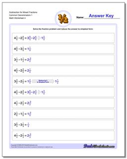 Subtracting Mixed Fractions with a Common Denominator