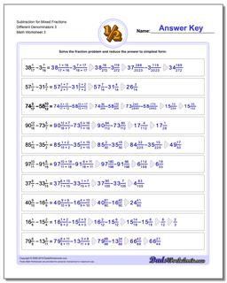worksheet subtraction of mixed