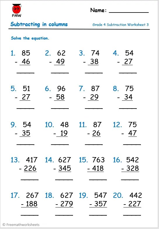 Grade 4 Subtraction Worksheets | Free Worksheets | Printables