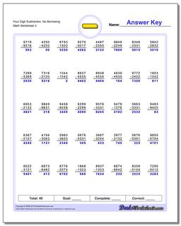 Subtraction Worksheets: No Borrowing