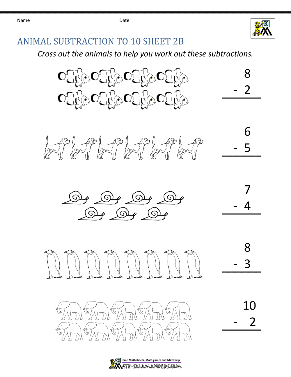 Kindergarten Subtraction Worksheets