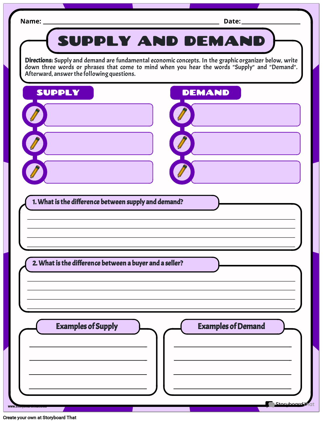Difference between Supply and Demand Worksheet