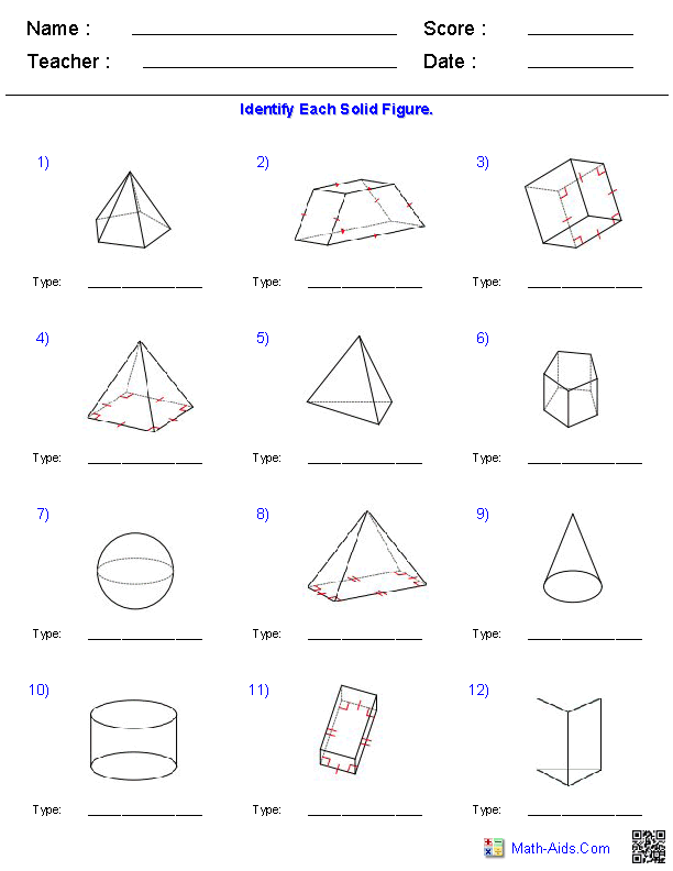 Geometry Worksheets | Volume Worksheets