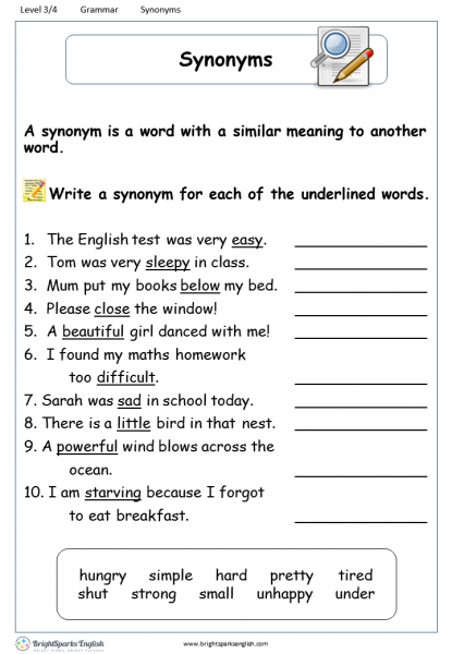 worksheet synonym