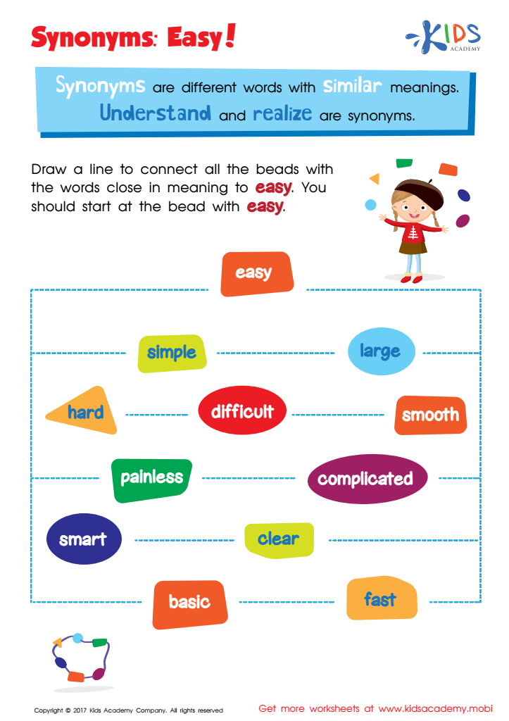 Free Synonym Worksheet: Free Printable PDF for Children