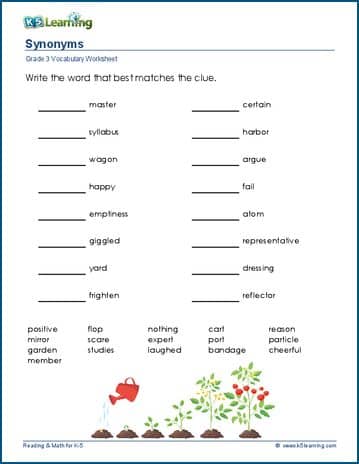 Synonyms for grade 3 | Worsheets library
