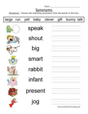 Synonyms Word Bank Worksheet  