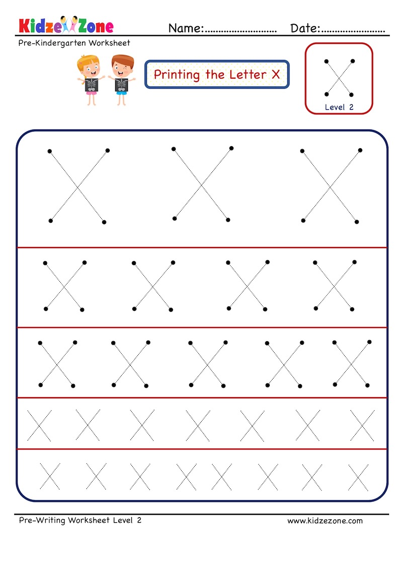 Preschool Letter X Tracing Worksheet in Different sizes - KidzeZone