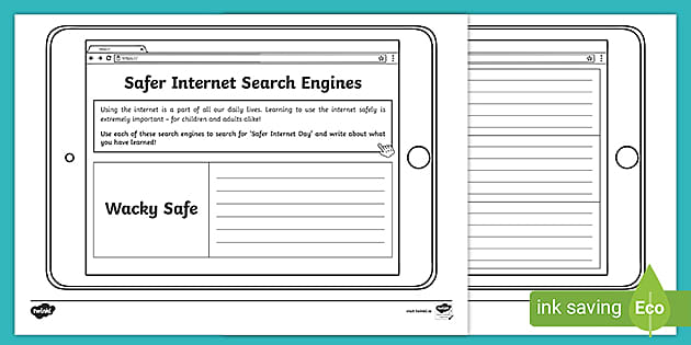 Safer Internet Search Engines Worksheet (teacher made)
