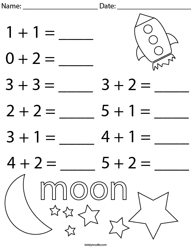 Out of this World Addition Math Worksheet - Twisty Noodle