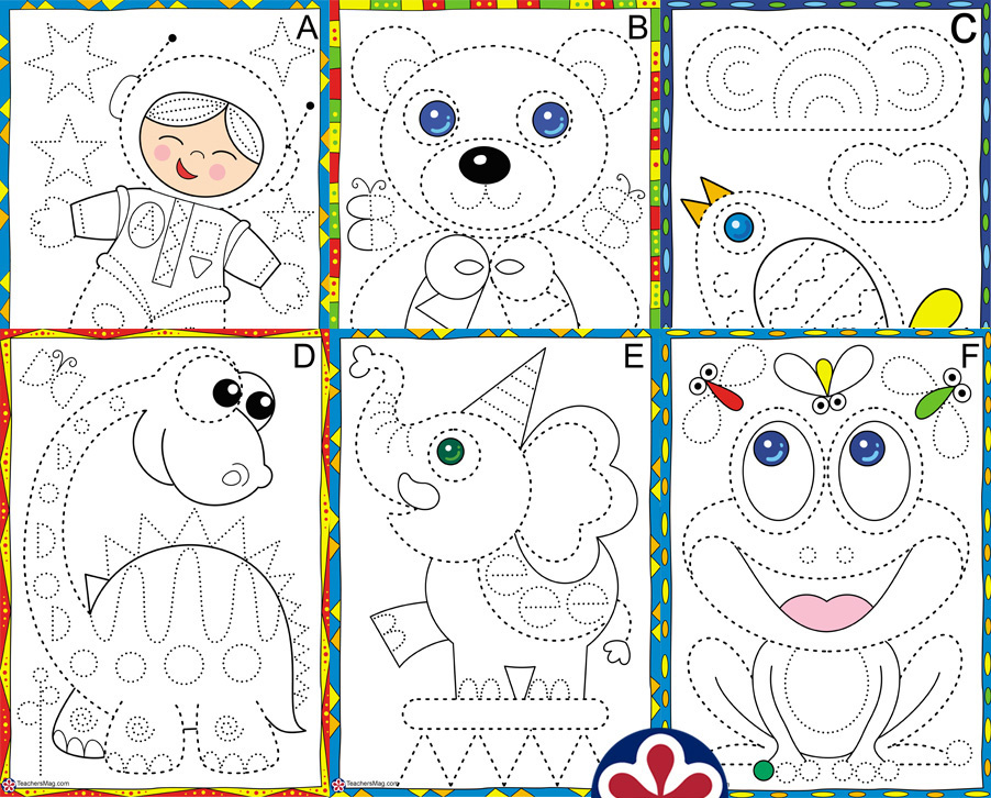 Tracing Pictures Worksheets for Preschoolers. TeachersMag.com