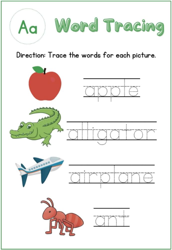 Colorful Word Tracing Worksheet: letter tracing, word tracing, worksheet