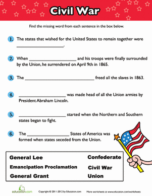 worksheet united states civil war