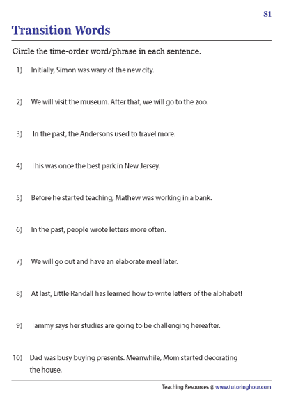 Time-Order Words Worksheets