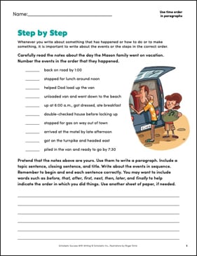 Step by Step (Use time order in paragraphs) | Printable Skills Sheets