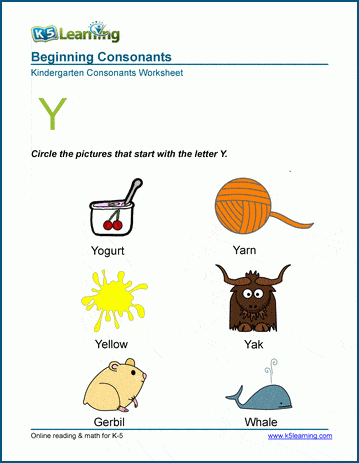 worksheet vocabulary letter y