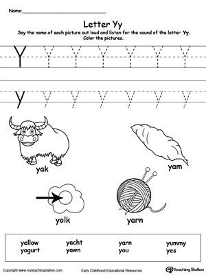 worksheet vocabulary letter y