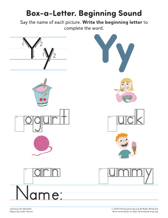 worksheet vocabulary letter y