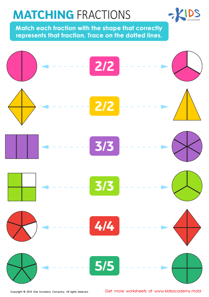 Matching Fractions Worksheet: Printable PDF for Kids