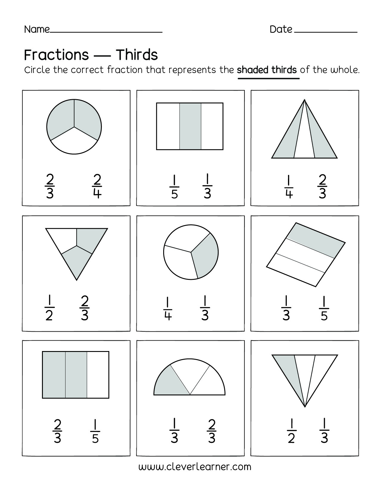 worksheet with fractions