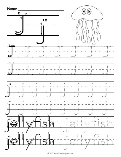 worksheet with letter j jellyfish