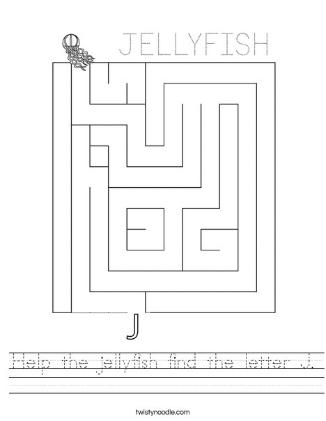 Help the jellyfish find the letter J Worksheet - Twisty Noodle