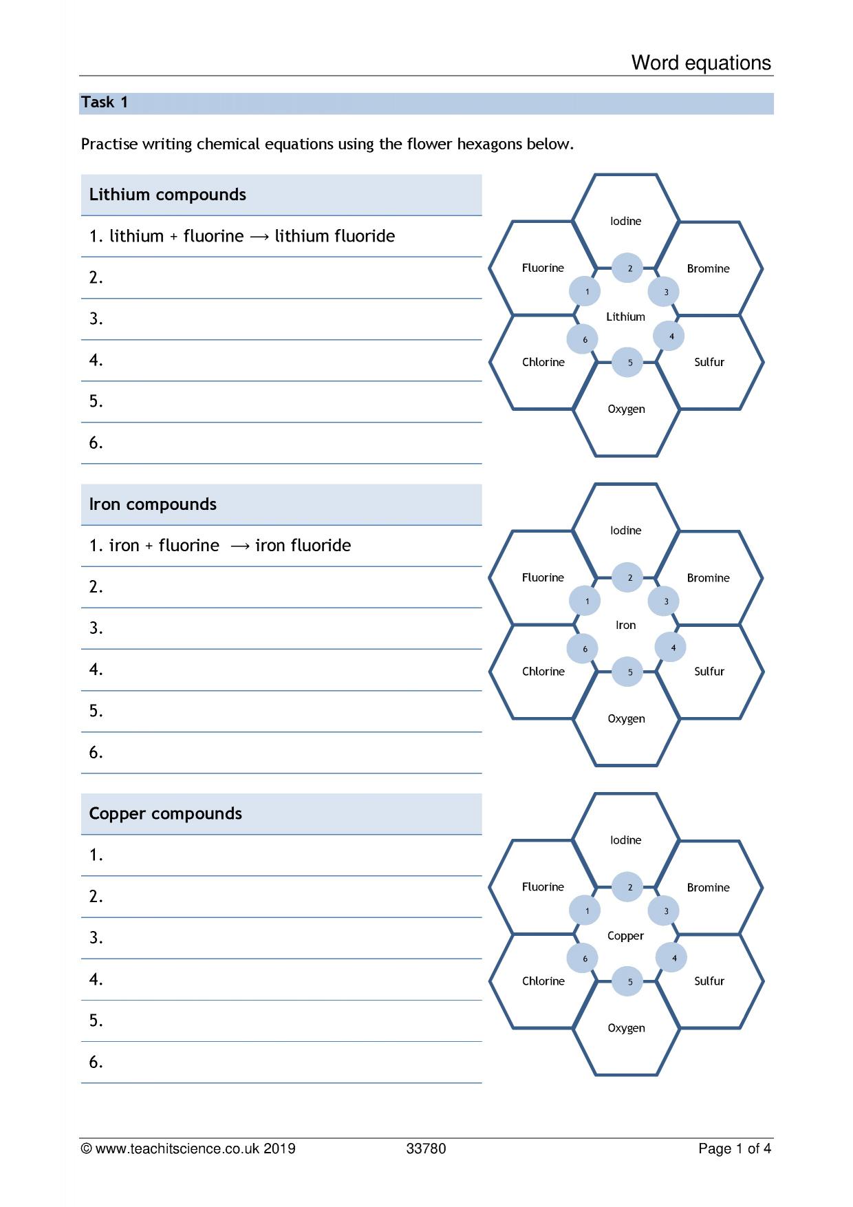 Equations worksheet|KS3 Chemistry|Teachit