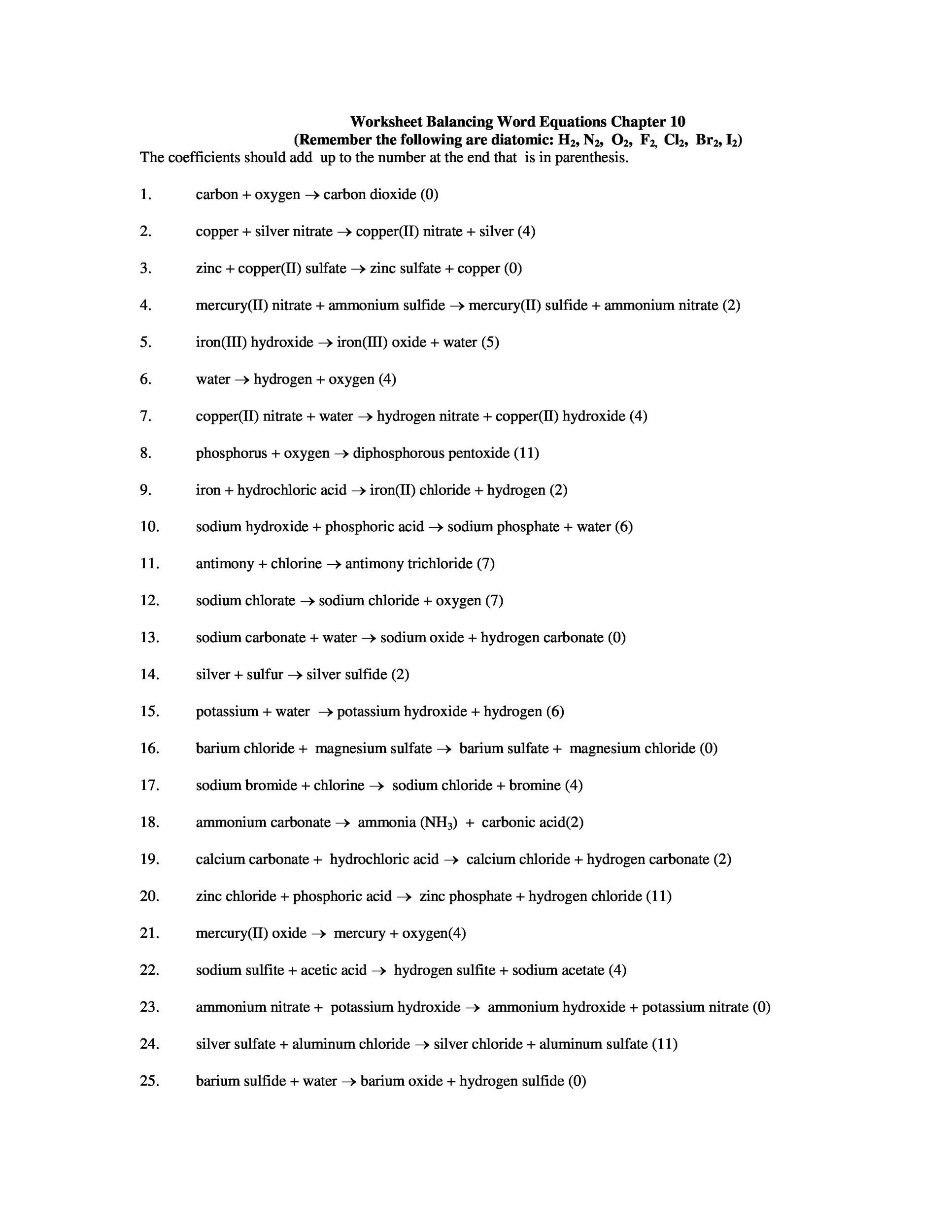 49 Balancing Chemical Equations Worksheets [with Answers]