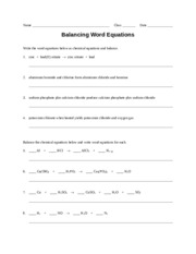 Worksheet - Balancing Word Equations - Name Class Date Balancing ...