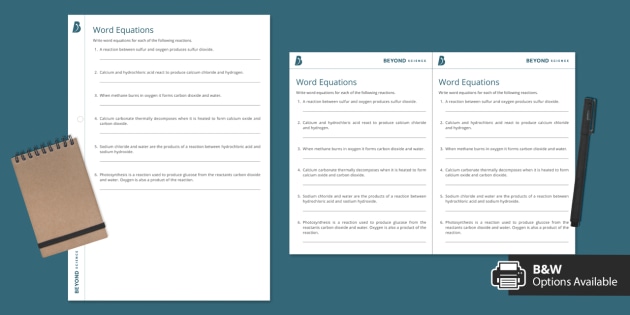 Word Equations Worksheet | Science | Beyond Secondary
