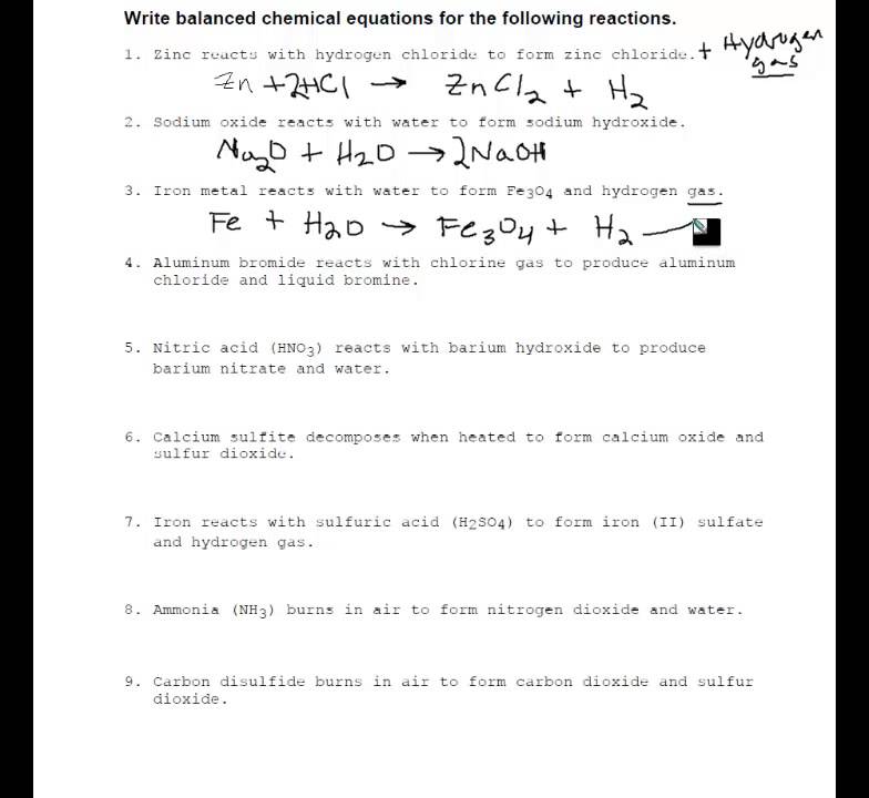 Practice Writing Chemical Equations from Word Equations