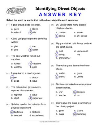Worksheet works identifying_direct_objects_1 | PDF - Worksheets Library