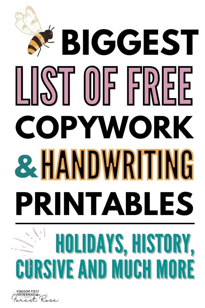 The Biggest List Of Free Copywork Pages And Handwriting Printables