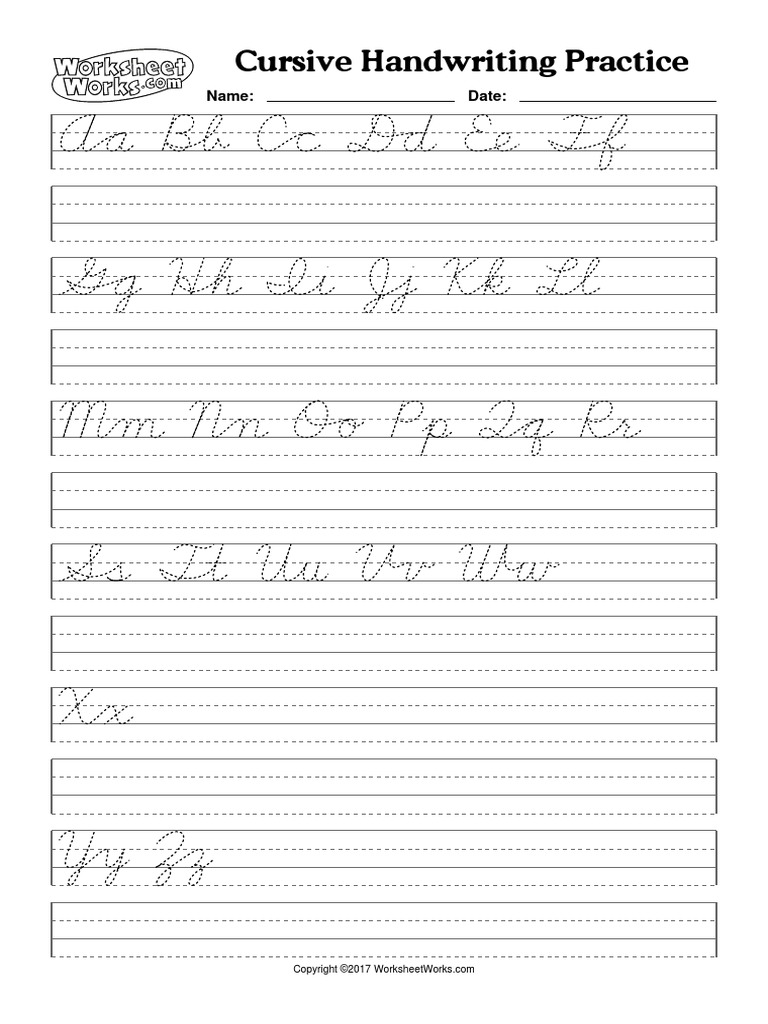 WorksheetWorks Cursive Handwriting Practice 1 | PDF | Calligraphy ...