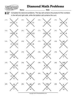 Worksheet works diamond_math_problems_1 | PDF