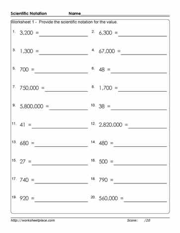 Value to Scientific Notation-1 Worksheets