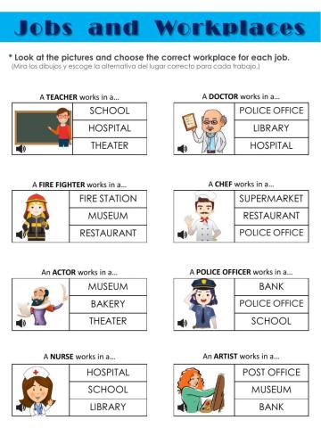 Job and workplaces worksheet  